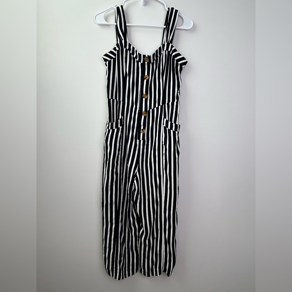 Free People Black & White Vertical Stripe Jumpsuit